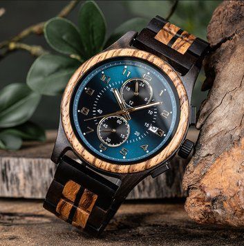 Чоловічий дерев&rsquo;яний кварцовий годинник-хронограф Vellini Nero Blu VL-NERO-BLU фото