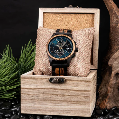 Чоловічий дерев&rsquo;яний кварцовий годинник-хронограф Vellini Nero Blu VL-NERO-BLU фото
