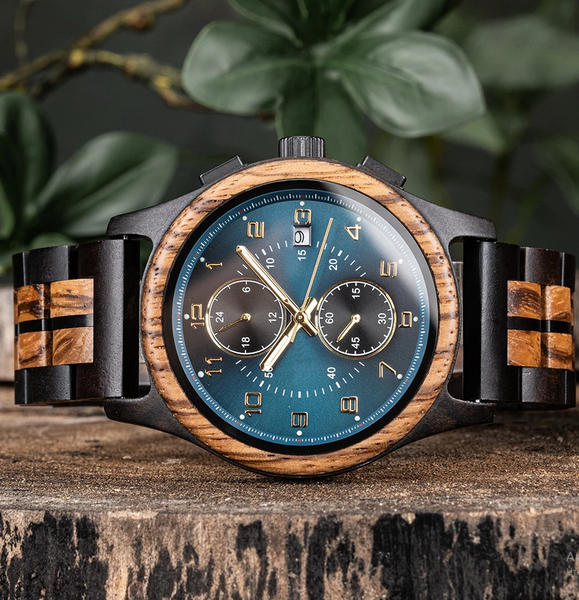 Чоловічий дерев&rsquo;яний кварцовий годинник-хронограф Vellini Nero Blu VL-NERO-BLU фото